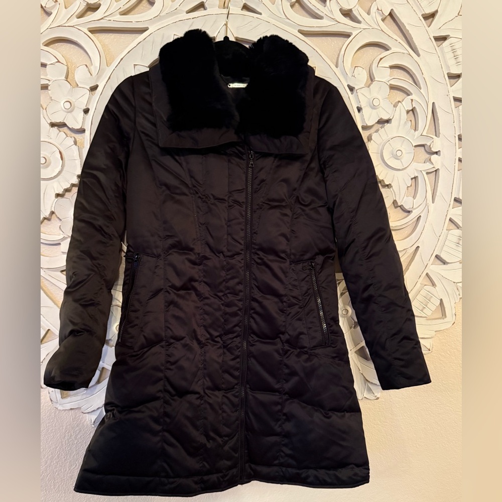 Trina Turk Black Puffer Coat with fur duck down feather